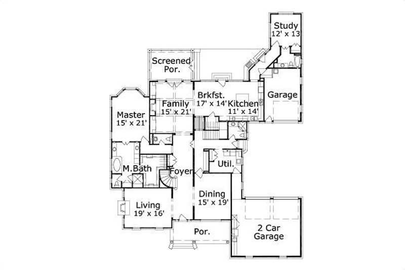 Floor Plan First Story of Country Plan #156-1631