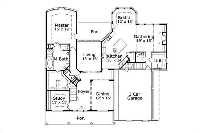 Floor Plan First Story of Country Plan #156-1632