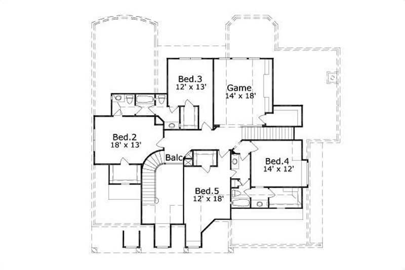 Floor Plan Second Story of Country Plan #156-1632