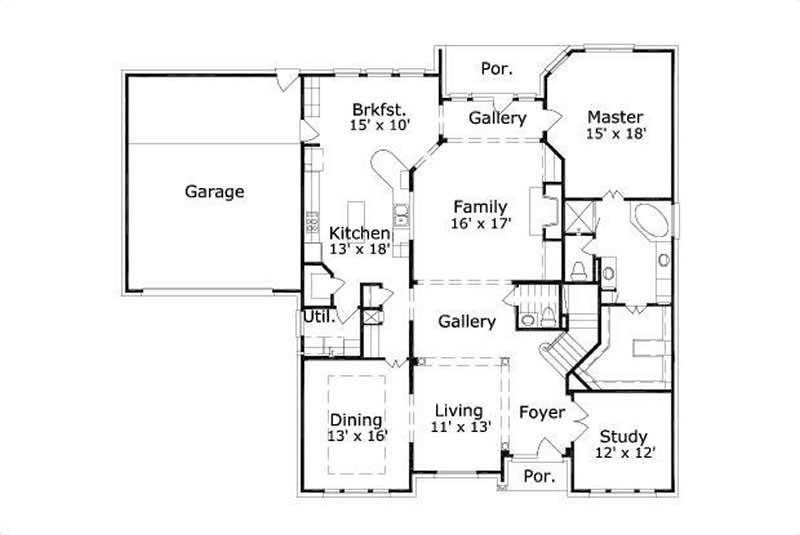Floor Plan First Story of Luxury Plan #156-1636