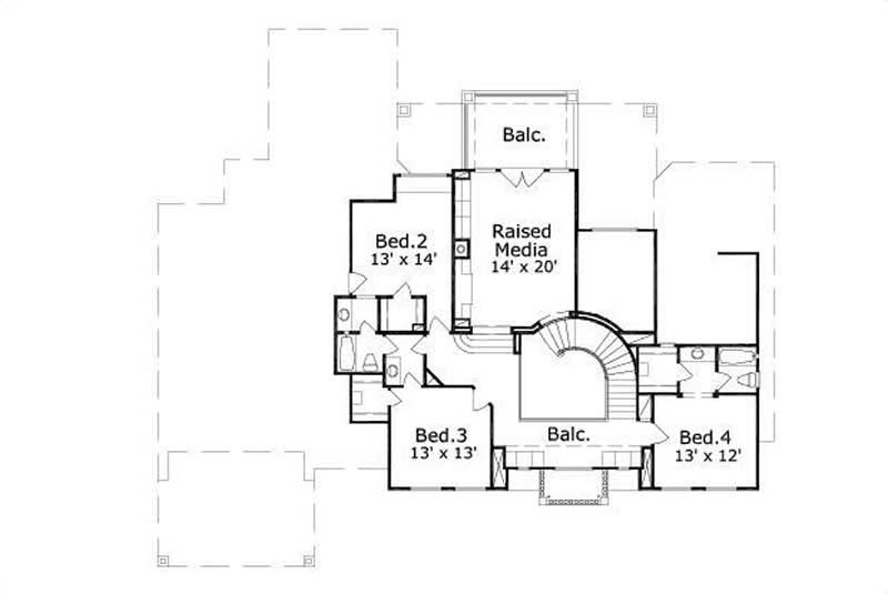 Floor Plan Second Story of Mediterranean Plan #156-1637