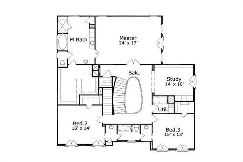 Floor Plan Second Story of Mediterranean Plan #156-1642