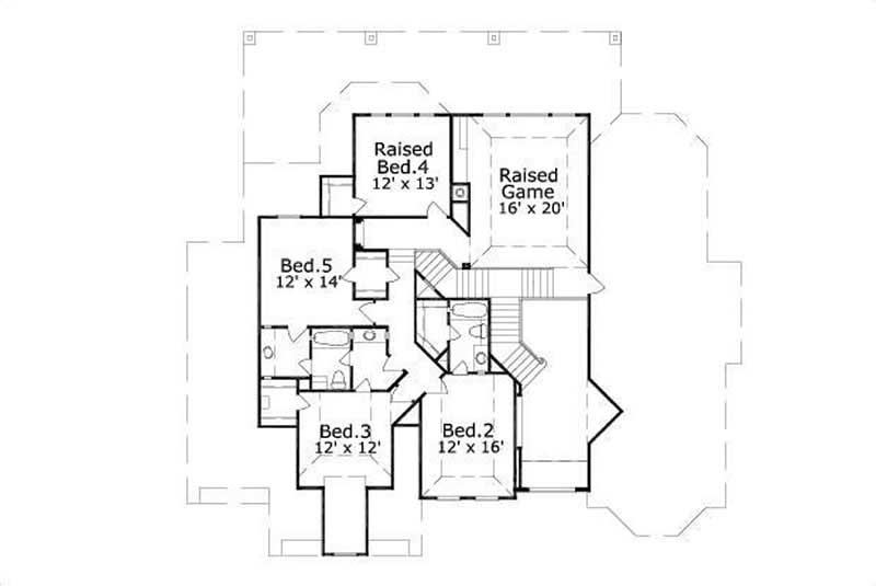 Floor Plan Second Story of Mediterranean Plan #156-1645