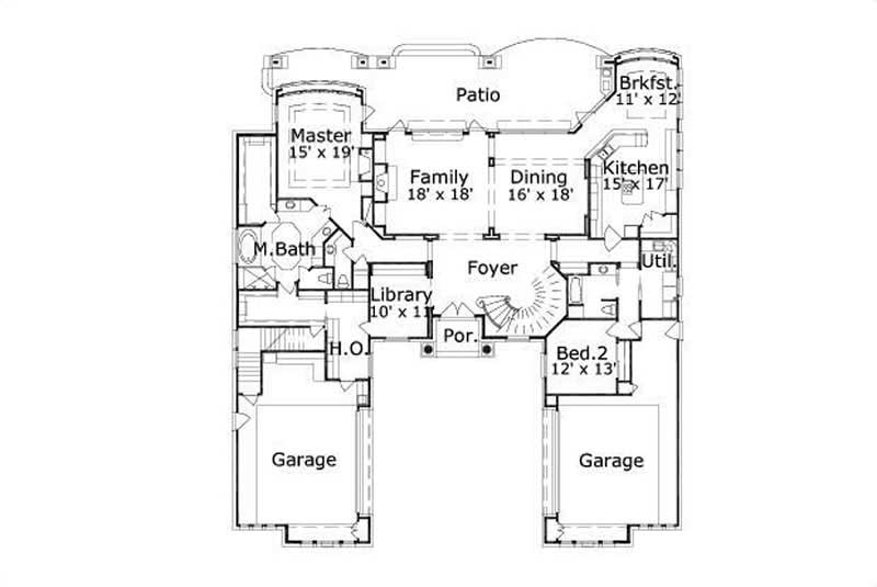 Floor Plan First Story of Luxury Plan #156-1663