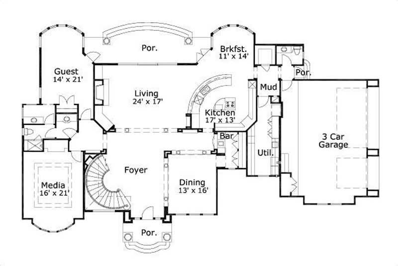 Floor Plan First Story of Contemporary Plan #156-1666