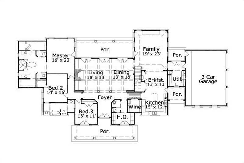 Floor Plan First Story of Country Plan #156-1667