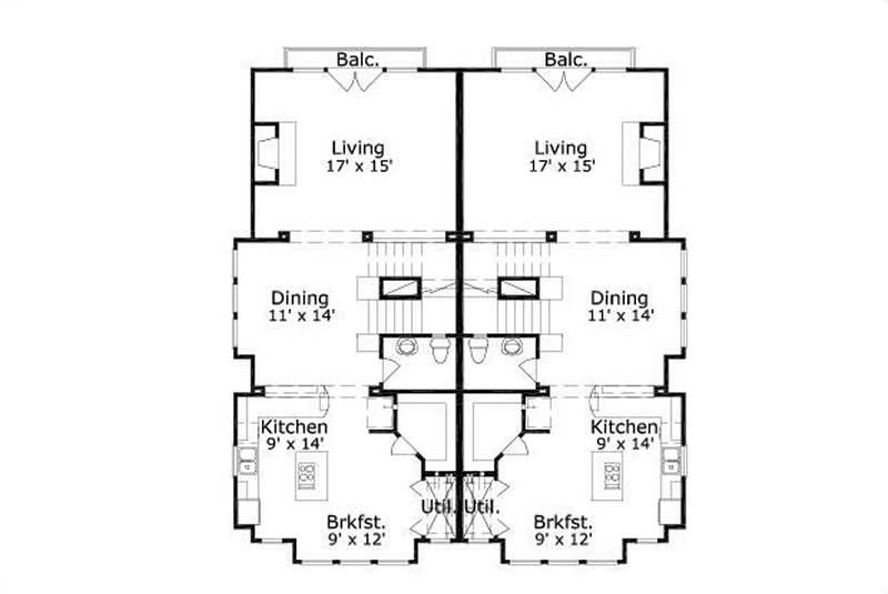 Floor Plan Second Story of Multi-Unit Plan #156-1673