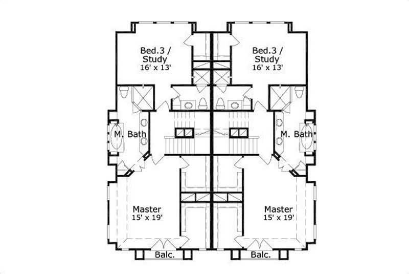 Floor Plan Third Story of Multi-Unit Plan #156-1673