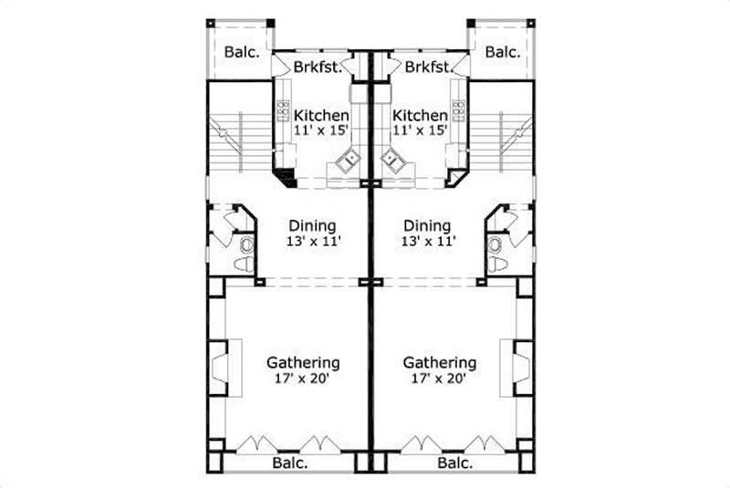 Floor Plan Second Story of Multi-Unit Plan #156-1676