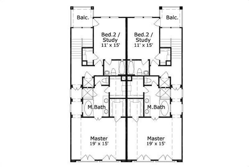 Floor Plan Third Story of Multi-Unit Plan #156-1676