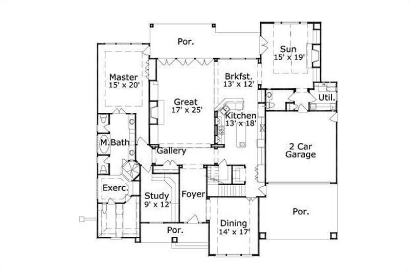 Floor Plan First Story of Country Plan #156-1679