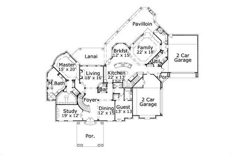Floor Plan First Story of Luxury Plan #156-1682