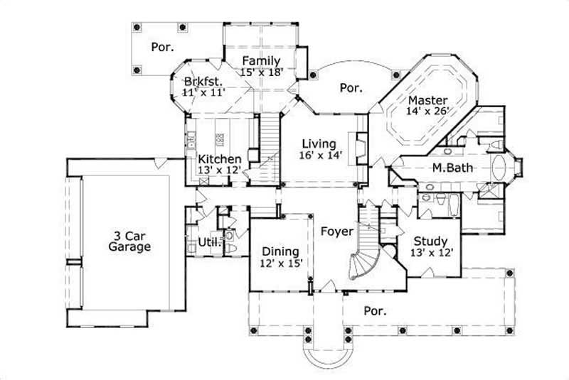 Floor Plan First Story of Country Plan #156-1684