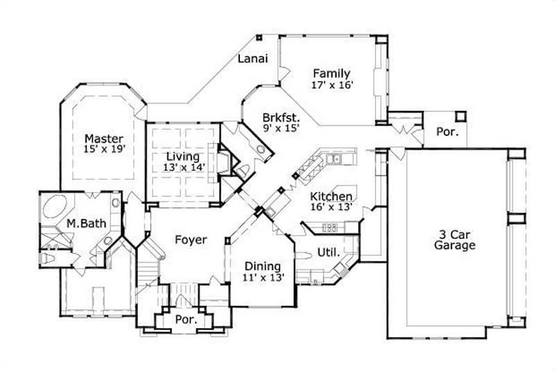 Floor Plan First Story of Mediterranean Plan #156-1689