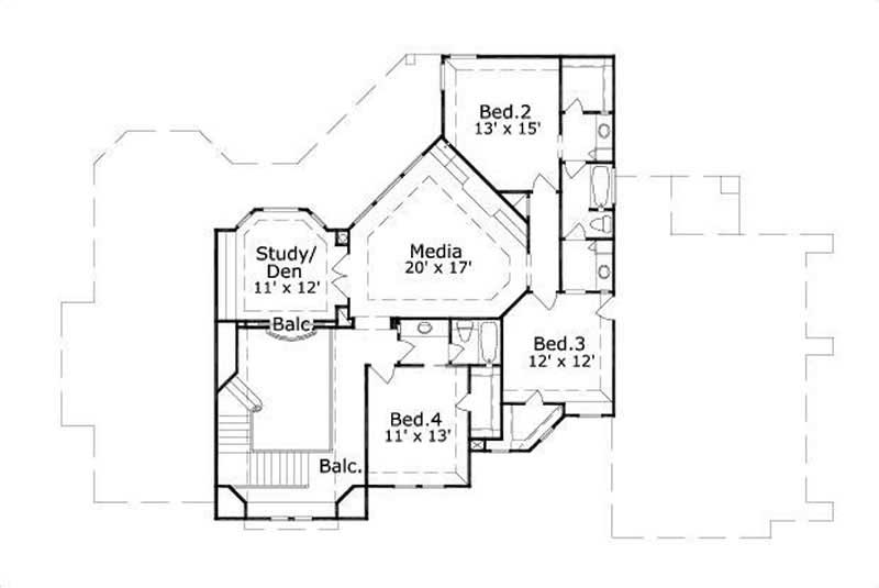 Floor Plan Second Story of Mediterranean Plan #156-1689