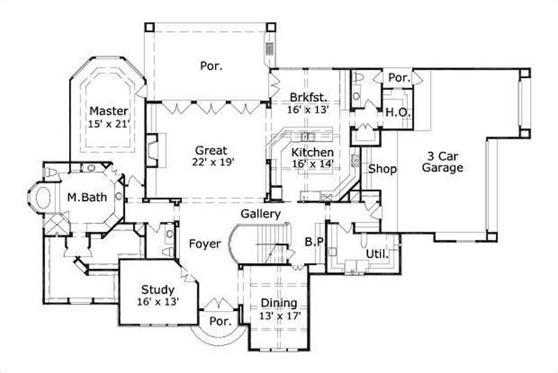 Floor Plan First Story of Country Plan #156-1700