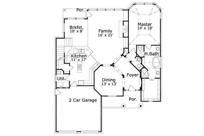 Floor Plan First Story of Traditional Plan #156-1704