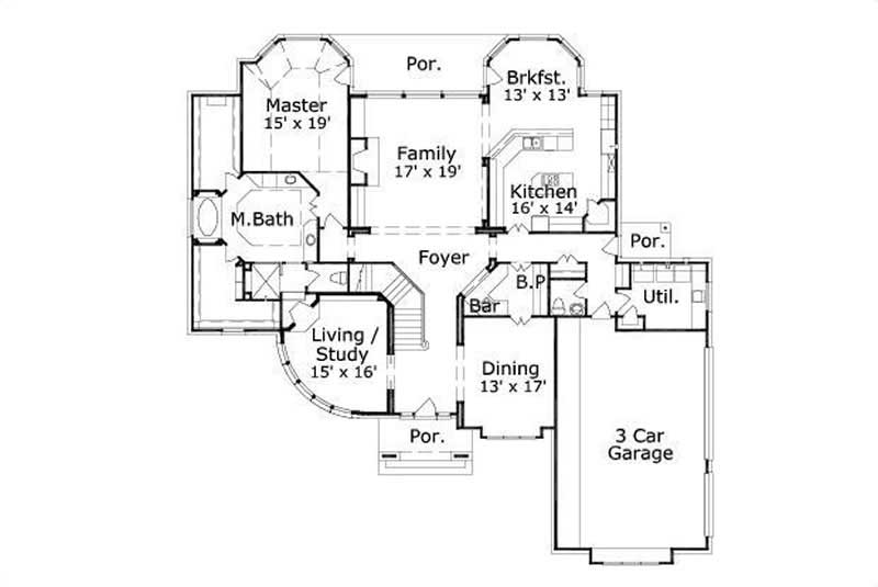 Floor Plan First Story of Tuscan Plan #156-1714