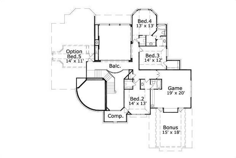 Floor Plan Second Story of Tuscan Plan #156-1714