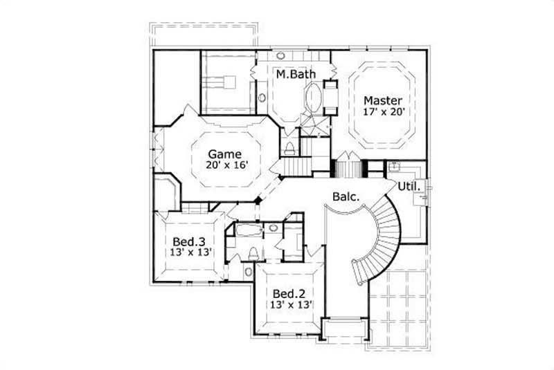 Floor Plan Second Story of Luxury Plan #156-1718