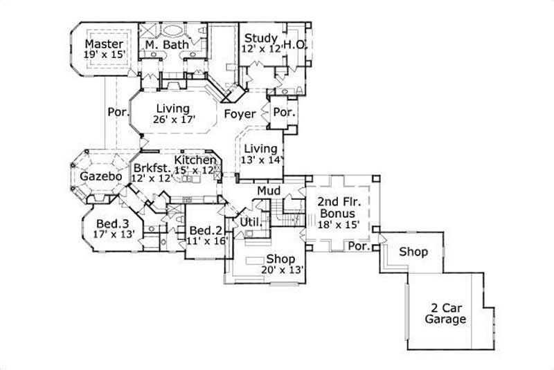 Floor Plan First Story of Tuscan Plan #156-1727