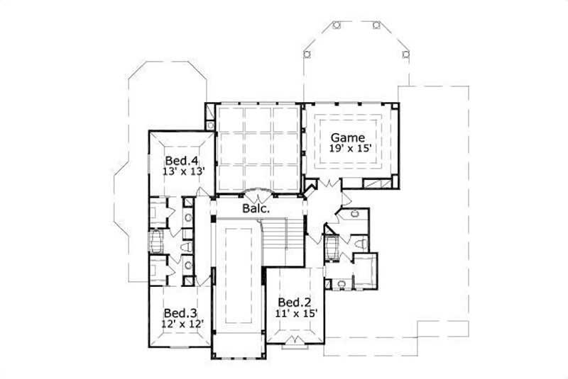 Floor Plan Second Story of Mediterranean Plan #156-1728