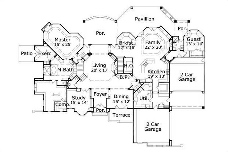 Floor Plan First Story of Luxury Plan #156-1729