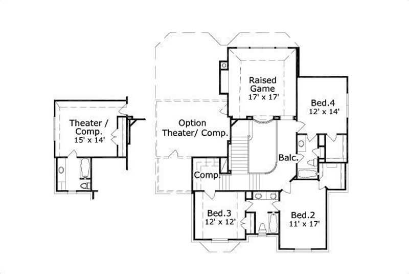 Floor Plan Second Story of Luxury Plan #156-1740