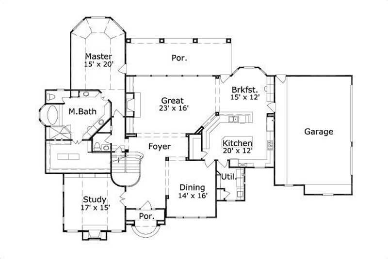Floor Plan First Story of Luxury Plan #156-1745