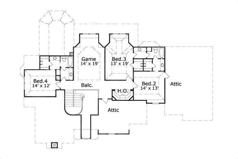 Floor Plan Second Story of Luxury Plan #156-1745