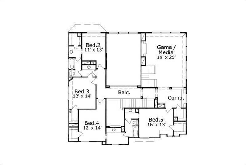 Floor Plan Second Story of Luxury Plan #156-1759