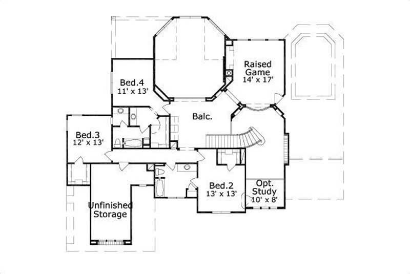 Floor Plan Second Story of Luxury Plan #156-1760