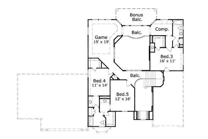 Floor Plan Second Story of Luxury Plan #156-1770