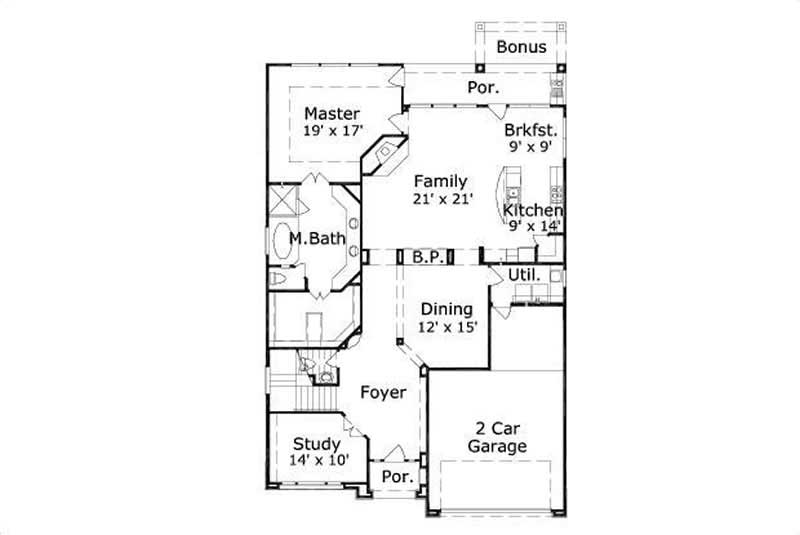 Floor Plan First Story of Spanish Plan #156-1775