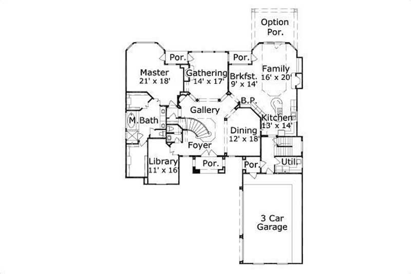 Floor Plan First Story of French Plan #156-1777