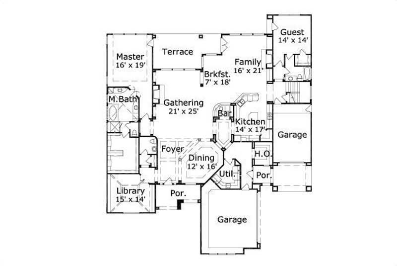 Floor Plan First Story of Spanish Plan #156-1781