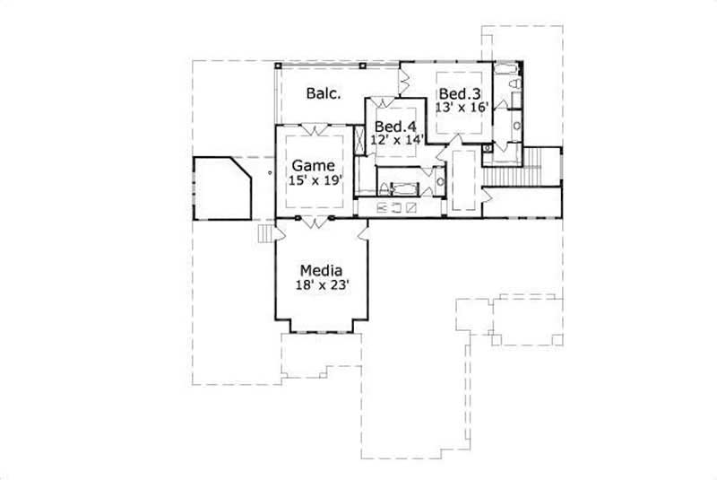 Floor Plan Second Story of Spanish Plan #156-1781