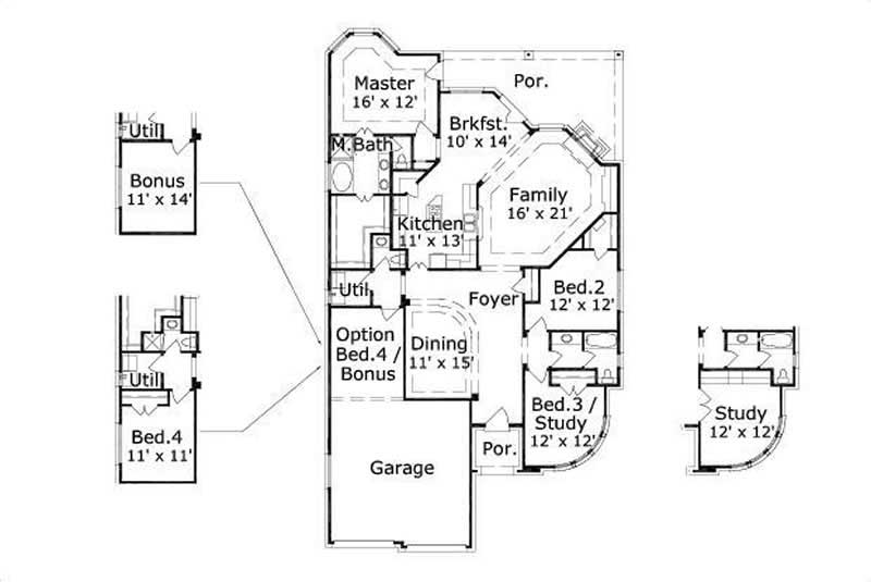 Floor Plan First Story of Spanish Plan #156-1784