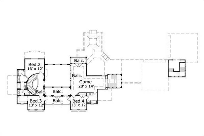 Floor Plan Second Story of Mediterranean Plan #156-1785