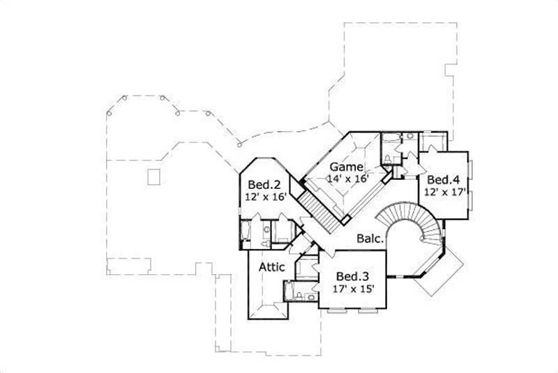 Floor Plan Second Story of Spanish Plan #156-1786