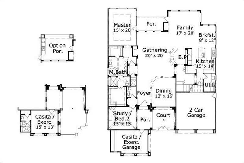 Floor Plan First Story of Spanish Plan #156-1801