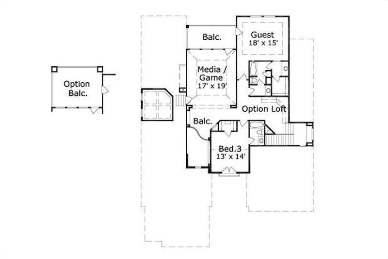 Floor Plan Second Story of Spanish Plan #156-1801