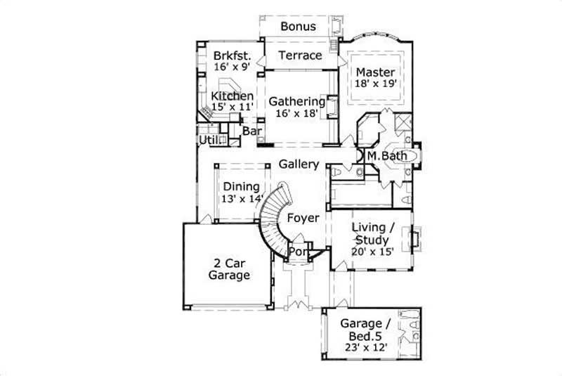 Floor Plan First Story of Spanish Plan #156-1806