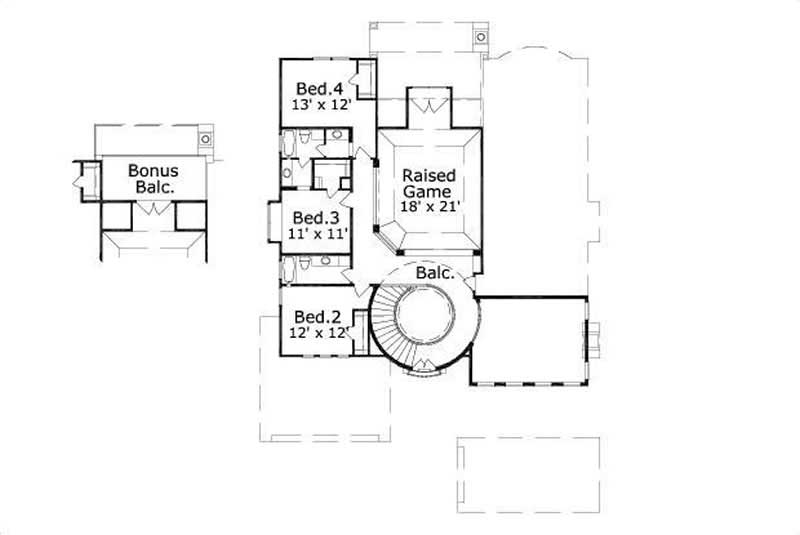 Floor Plan Second Story of Spanish Plan #156-1806