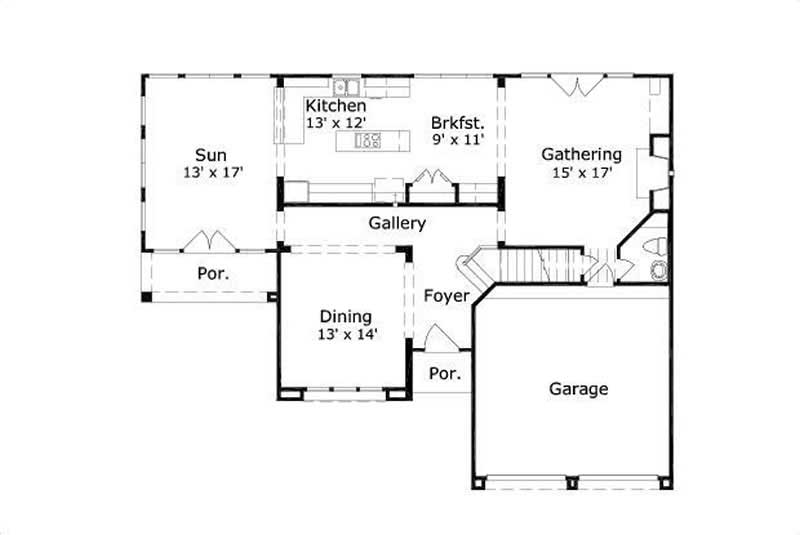 Floor Plan First Story of Spanish Plan #156-1812