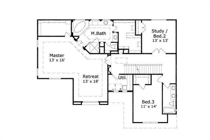 Floor Plan Second Story of Spanish Plan #156-1812