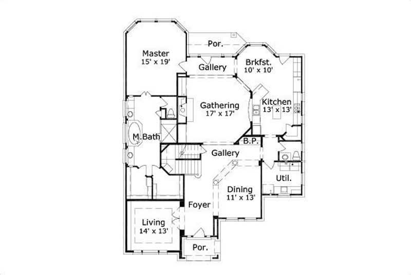 Floor Plan First Story of Country Plan #156-1819