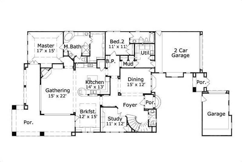 Floor Plan First Story of Country Plan #156-1821