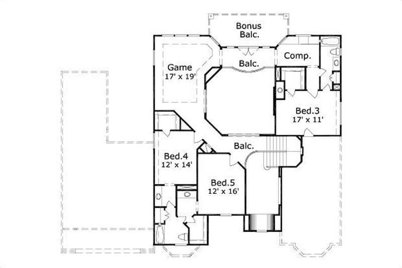 Floor Plan Second Story of Luxury Plan #156-1824