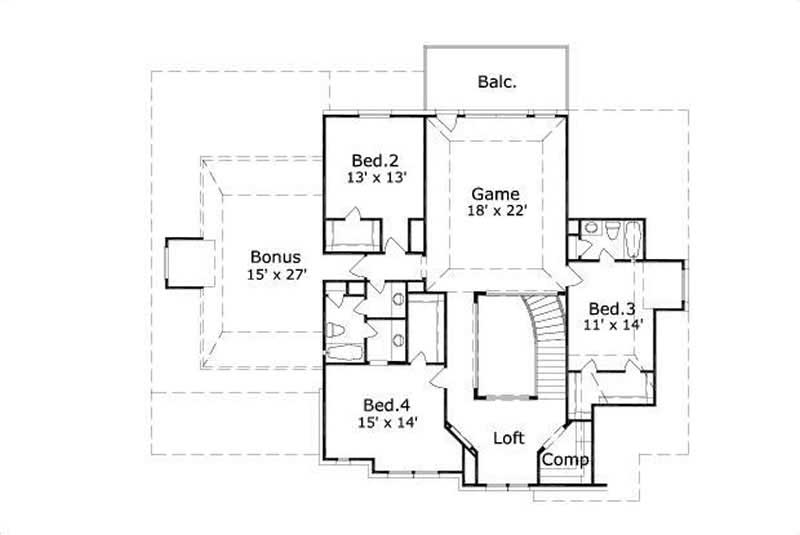 Floor Plan Second Story of Country Plan #156-1828